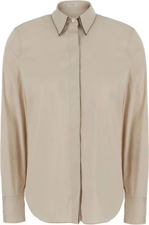 Brunello Cucinelli Shirt met Monili - Dames - Overhemden - Beige - L - Katoen - Overhemden