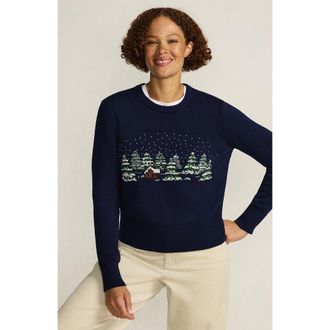 Lands End Plus Size Drifter Modern Jacquard Crew Neck Sweater in Cabin In Snowglobe/navy at Nordstrom, Size X-Small