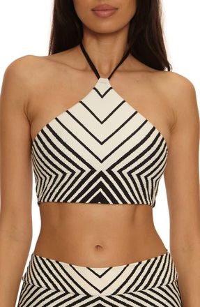 Trina Turk Net Stripe Rib Bikini Top in Black/Vanilla at Nordstrom, Size 12