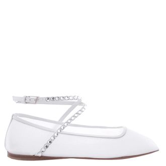 Amina Muaddi Ane Crystal Mesh Flats In White, Brand Size 37.5 ( US Size 7.5 )