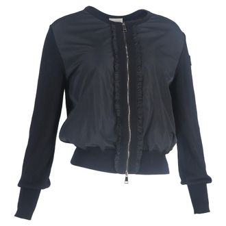 Moncler Moncler Rimpel Gevoerd Detail Cardigan in Zwarte Wol en Polyester