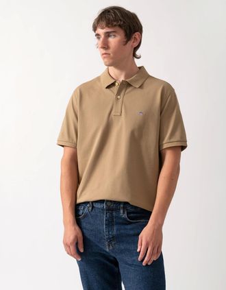 GANT Mens GANT Mens Regular Fit Short Sleeve Shield Logo Pique Polo - 264 Light Taupe - Brown - Size: 38
