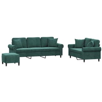 vidaXL Juego De Sof&aacute;s Con Cojines 3 Piezas Terciopelo Verde Oscuro