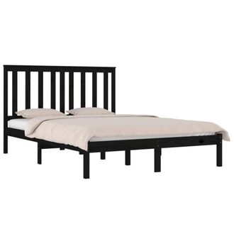 Berkfield Home Beautiful Bed Frame Black Solid Wood Pine 140x190 cm