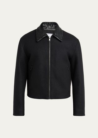 Bottega Veneta Mens Splittable Wool Leather-Collar Blouson