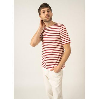 Saint James LEVANT MODERN - Breton Stripe Short Sleeve Shirt in Ecru/maroon at Nordstrom, Size Xxx-Large