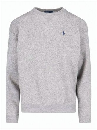 Polo Ralph Lauren Heather Grey Long-Sleeve Crewneck Sweatshirt With Ribbed Details