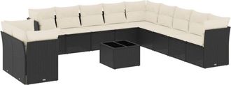 vidaXL Set De Sof&aacute;s De Jard&iacute;n 12 Piezas Cojines Rat&aacute;n Sint&eacute;tico Negro Vidaxl