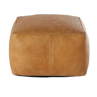 Maisons du monde Puf de piel de b&uacute;falo camel trenzado