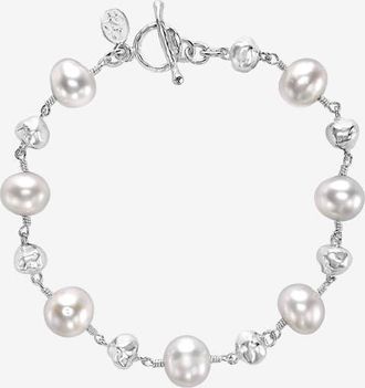 Dower & Hall Nugget & White Freshwater Pearl Bracelet in Sterling Silver at Nordstrom, Size 8