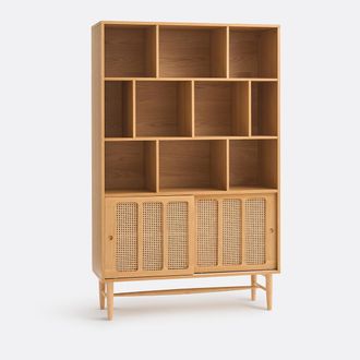 La Redoute Interieurs Boekenkast van eikenfineer en riet, 2 schuifdeuren, 10 nissen, ESMEE