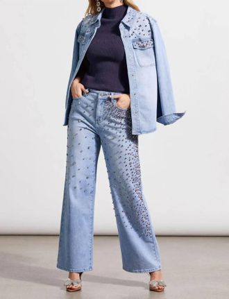 Tribal Devri Denim Shirt With Rhinestone Details In Ice Blue