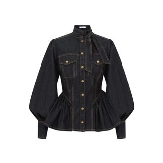 Zimmermann Chaqueta de mezclilla con p&eacute;plum - Jackets - Mujer - Azul - M