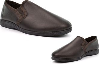 Generic Mens Leather Slippers Mens Rubber Sole Slippers Size 6 Boys Slipper Size 8 Rubber Sole Slipper Real Leather Upper Slip On Sizes 6-12 Dark Brown 11 UK