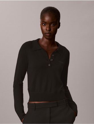 Calvin Klein Womens Extra Fine Merino Polo Shirt - Black - XL