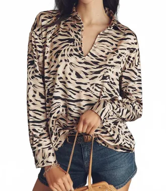 Hutch Ayer Long Sleeve Top In Latte Layered Zeba Stripe