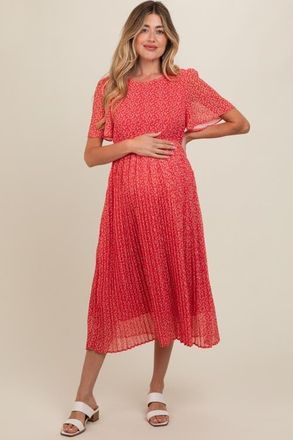 Pinkblush Floral Pleated Midi Dress in Red at Nordstrom, Size Medium