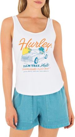 Hurley Palm Tree Auto Scoop Hem Cotton Graphic Tank Top in White at Nordstrom, Size X-Large