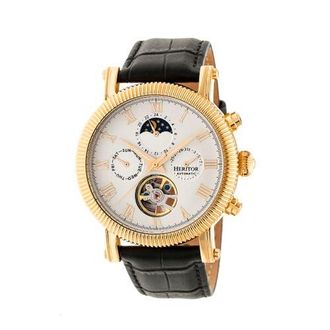 Heritor Winston Semi-Skeleton Leather-Band Watch in Gold/white at Nordstrom