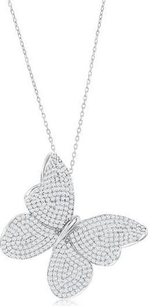Suzy Levian Pavé Cubic Zirconia Butterfly Pendant Necklace in White at Nordstrom Rack, Size 18