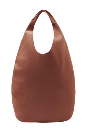 A.P.C. Brown Le Neige Gold Embossed Logo Cowhide Leather Tote Bag