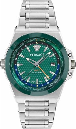Versace Greca Reaction GMT Bracelet Watch, 44mm in Steel/green at Nordstrom