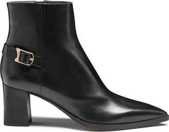 Santoni Leren enkellaars met middelhoge hak - Dames - Laarzen met Hak - Zwart - 40 EU - Leer - Schoenen