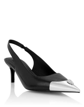 Philipp Plein Leather Slingback Shoes Skull Toe