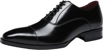 Generic Mens Genuine Leather Dress Shoes Large Size Business Formal Cap Toe Oxfords Square Toe Wedding Groom Shoes Commuting Shoes for Men(Black,10.5)