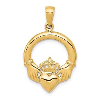 Diamond2Deal 14k Yellow Gold Polished Claddagh Pendant