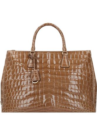 Prada Borsa a mano in pelle con effetto coccodrillo - Marrone