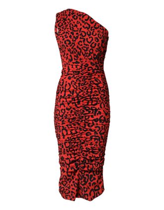 Dolce & Gabbana Red Leopard Print Nylon Sheath Midi Womens Dress