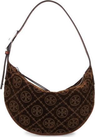Tory Burch T Monogram Small Flocked Crescent Bag