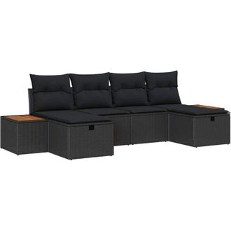 vidaXL Conjunto De Sof&aacute; De Jard&iacute;n 6 Pcs Negro Rat&aacute;n Sint&eacute;tico