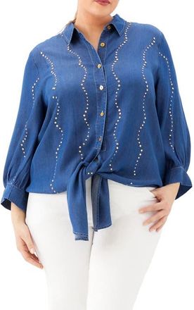 Karen Kane Gemstone Denim Shirt in Chambray at Nordstrom, Size 1 X