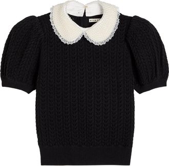 Alice & Olivia Chase Puff Faux Pearl-embellished Cotton-blend top - Black - S (UK8-10 / S)
