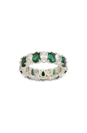 Sterling Forever Pear Cubic Zirconia Eternity Ring in Silver/Emerald at Nordstrom, Size 10