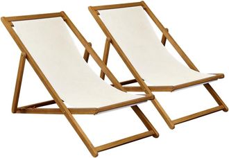 Oviala Juego de 2 tumbonas de acacia FSC con 3 posiciones de descanso crudo