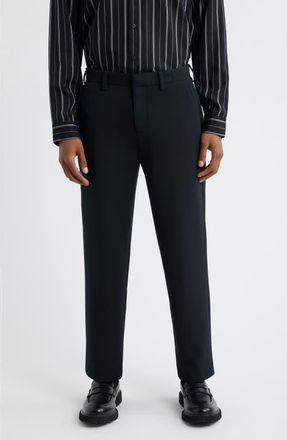 Open Edit Flat Front Tapered Stretch Twill Dress Pants in Black Caviar at Nordstrom, Size 30