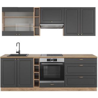 Vicco Mueble De Cocina Fame-line, Antracita Casa De Campo/roble Kraft Dorado, 235 Cm Sin Encimera