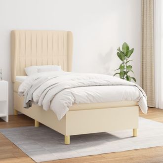 vidaXL Cama Box Spring Con Colch&oacute;n Tela Color Crema 100x200 Cm Vidaxl