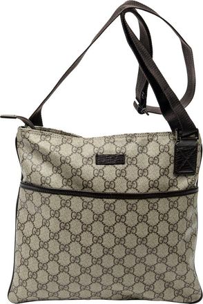 Gucci Beige & Brown Supreme Coated Canvas Square Flat Crossbody (Authentic Pre-Loved)
