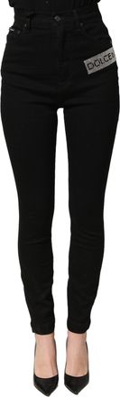 Dolce & Gabbana Womens Black Grace Rhinestone Highwaist Denim Jeans Cotton Elastane Clothing