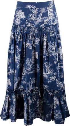 Cara Cara Navy Toile de Jouy Printed Tiered Cotton Skirt Size XXS
