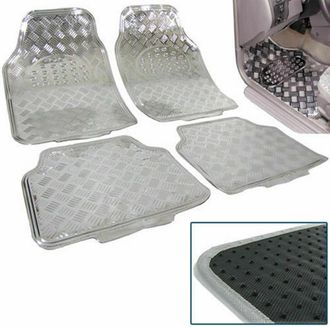 Trade Shop Trade Shop - Set 4 Tappetini Tappeti Auto Universali Sportivi Silver Gomma Effetto Metallo