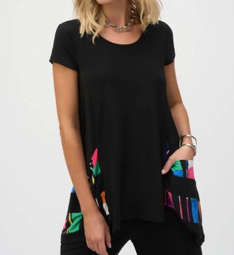 Joseph Ribkoff Casual Color Block Pullover Top In Black/multi