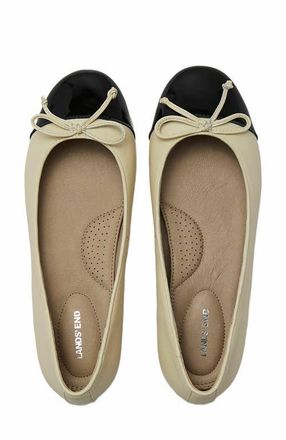 Lands End Essential Leather Cap Toe Ballet Flats in Ivory/black at Nordstrom, Size 7.5 Regular