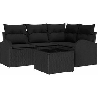 vidaXL Juego De Sof&aacute; Con Coj&iacute;n 5 Pcs Negro Rat&aacute;n Sint&eacute;tico