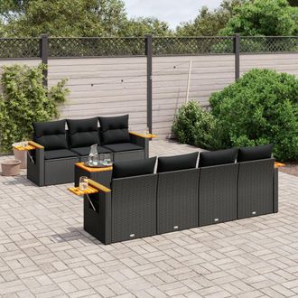 vidaXL Set De Sof&aacute;s De Jard&iacute;n 8 Piezas Y Cojines Rat&aacute;n Sint&eacute;tico Negro Vidaxl