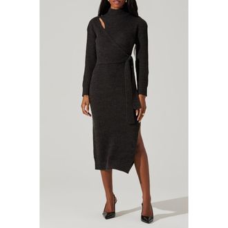 ASTR the Label Audree Long Sleeve Wrap Sweater Dress in Charcoal at Nordstrom Rack, Size Large